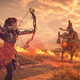 Aloy holding an arrow on another woman.